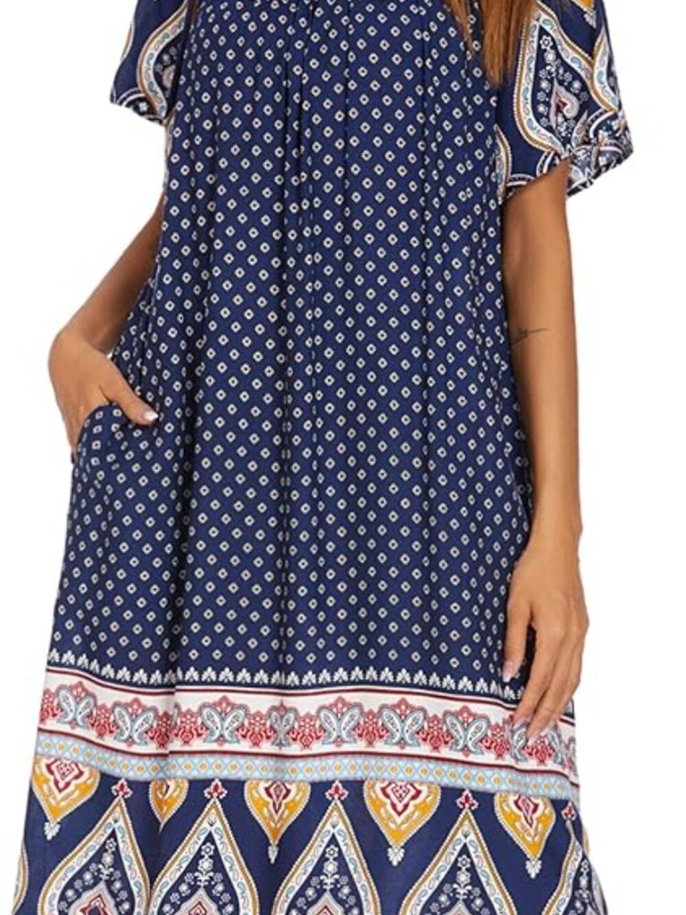 Ekouaer Short Sleeve Floral House Dress with Pockets Summer Mumu NWT Size Large